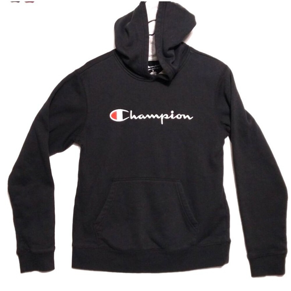Champion Boys Black Hooded Sweatshirt Long Sleeve Pockets Size XL Hoodie